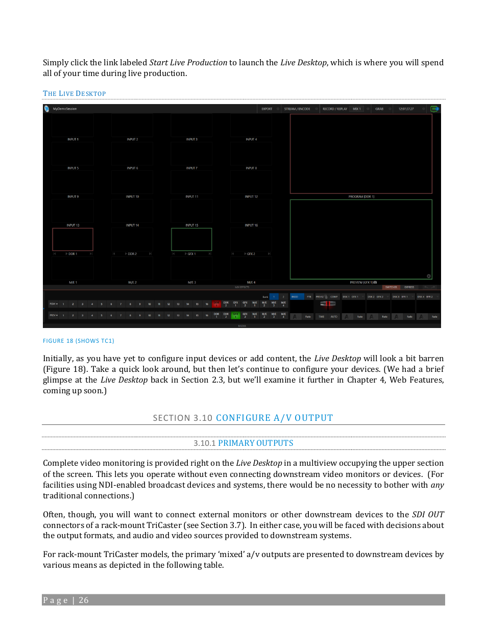 Section 3.10 configure a/v output, 1 primary outputs | NewTek TriCaster TC1 (2 RU) User Manual | Page 42 / 350