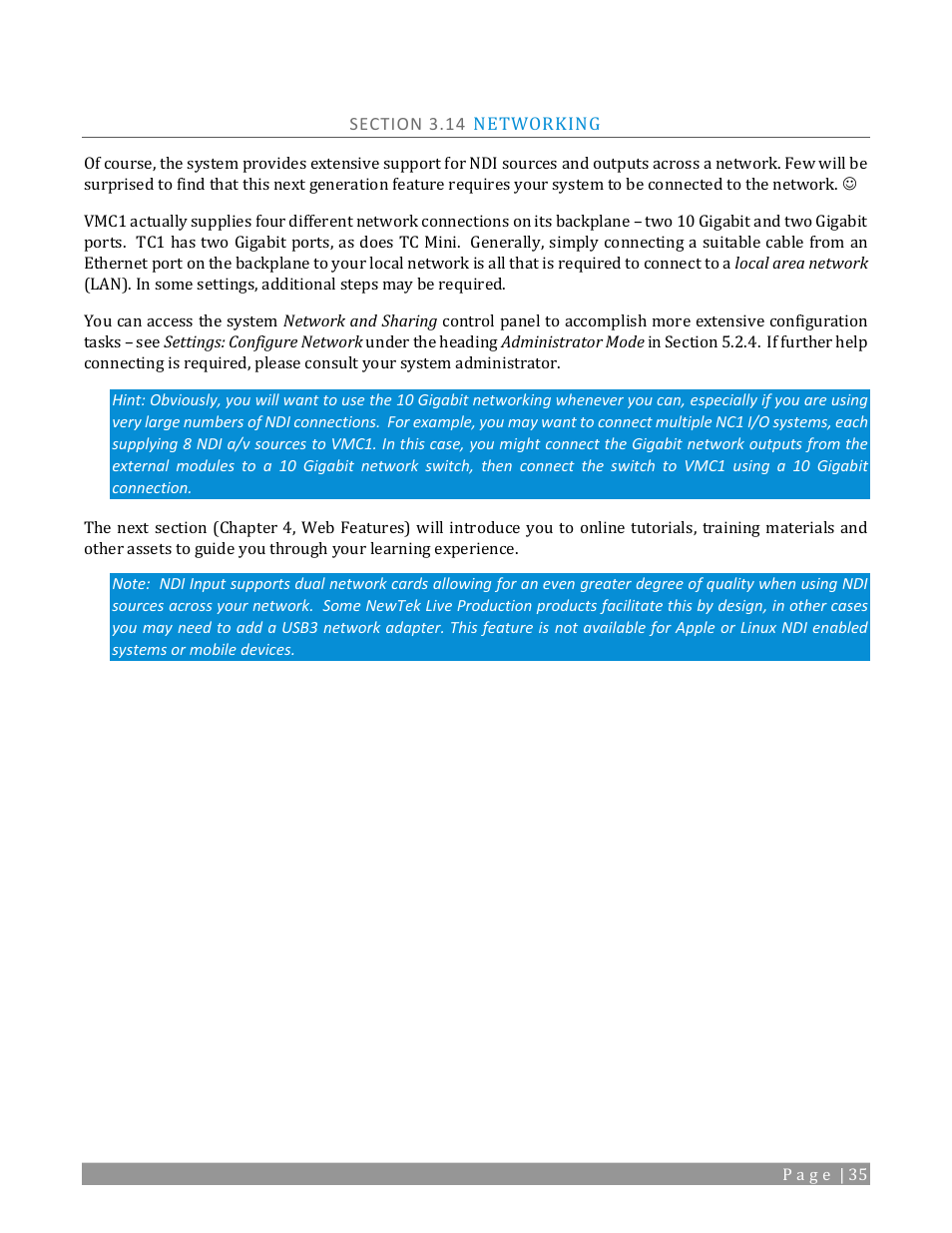 Section 3.14 networking | NewTek TriCaster TC1 (2 RU) User Manual | Page 51 / 350