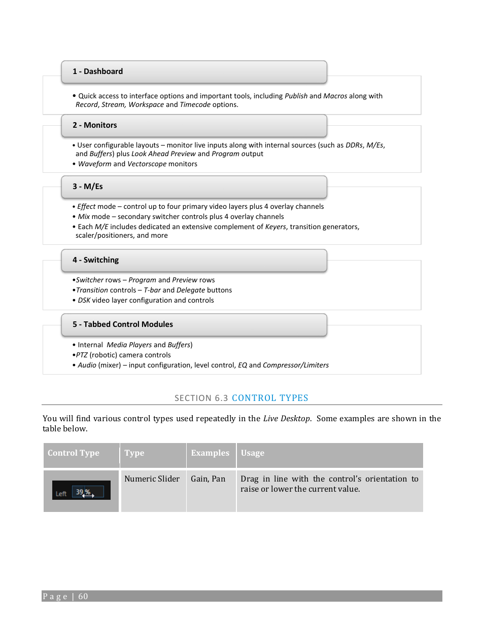 Section 6.3 control types | NewTek TriCaster TC1 (2 RU) User Manual | Page 76 / 350