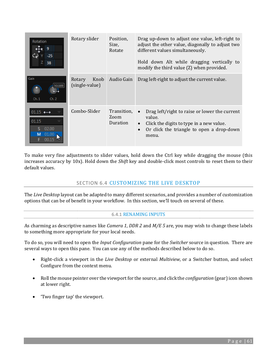 Section 6.4 customizing the live desktop, 1 renaming inputs | NewTek TriCaster TC1 (2 RU) User Manual | Page 77 / 350