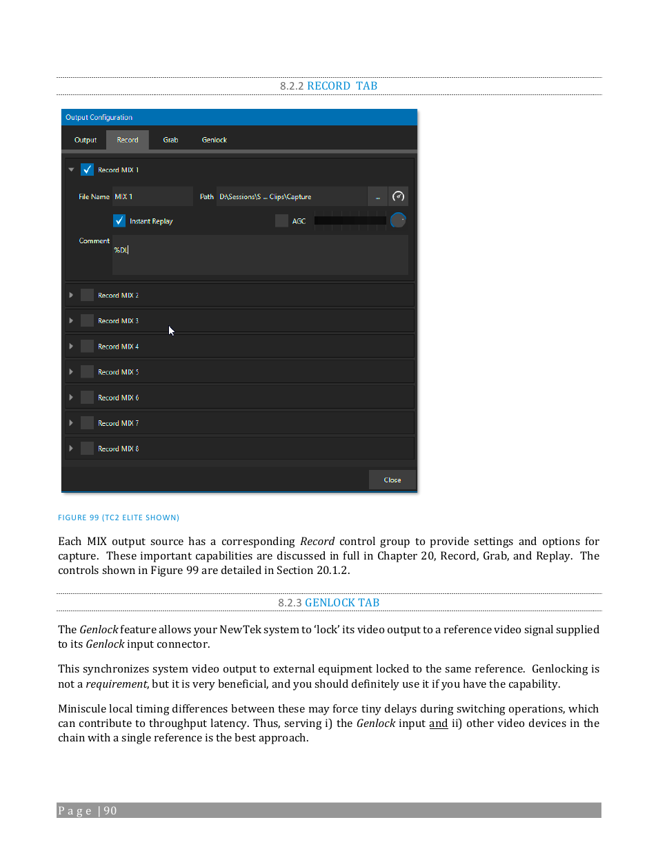 2 record tab, 3 genlock tab | NewTek TriCaster 2 Elite (3 RU) User Manual | Page 108 / 318