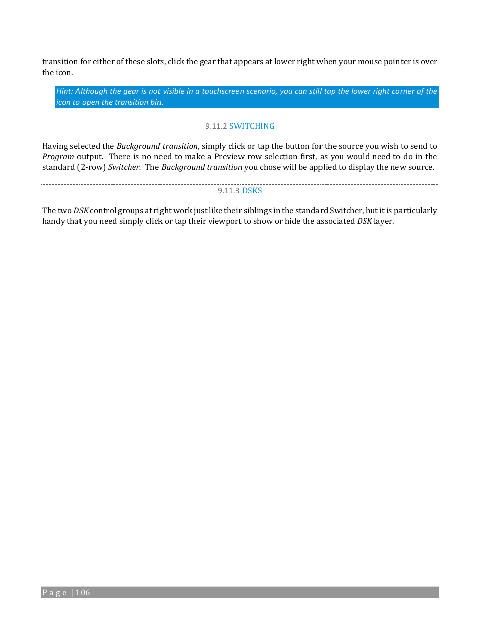 2 switching, 3 dsks | NewTek TriCaster 2 Elite (3 RU) User Manual | Page 124 / 318