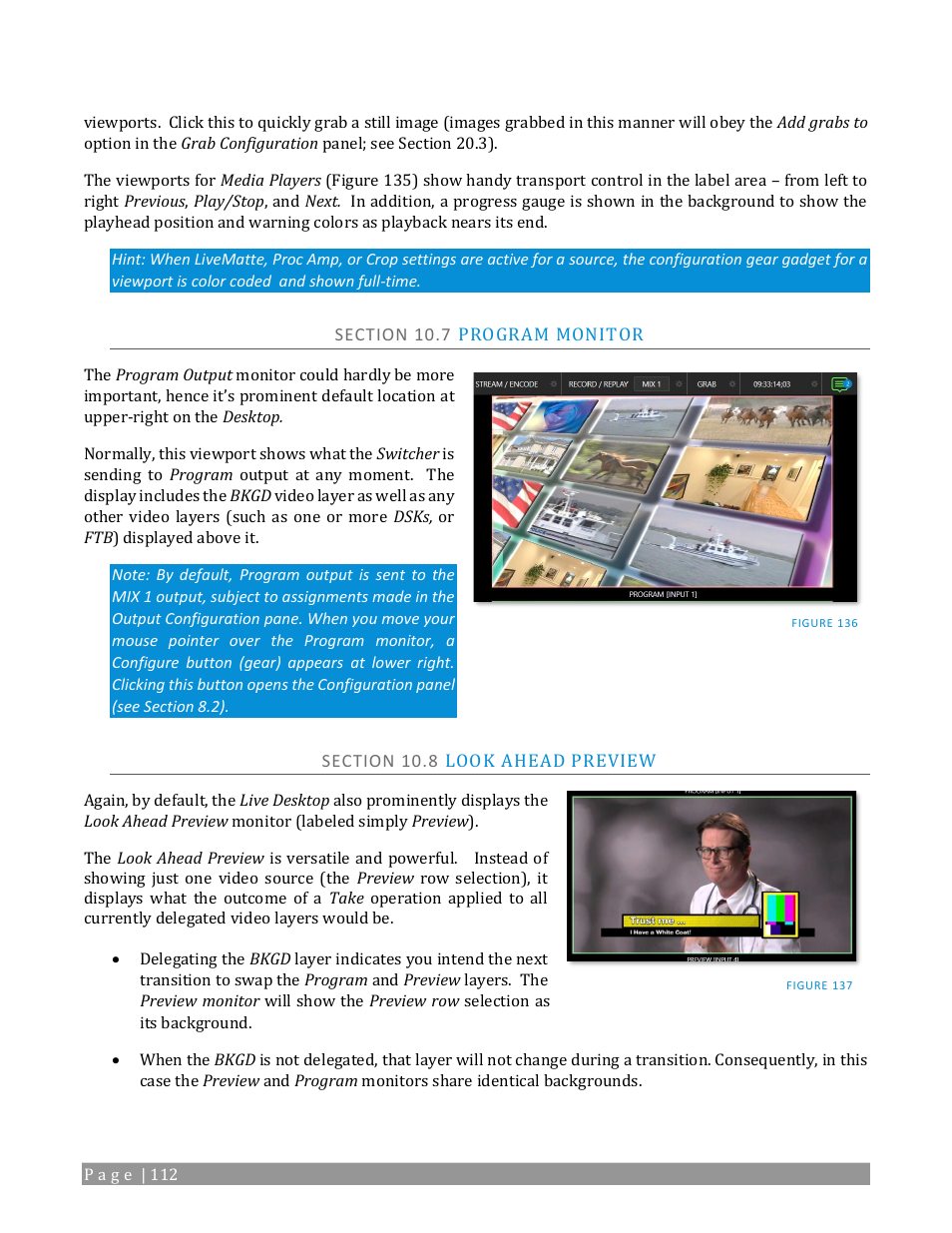 Section 10.7 program monitor, Section 10.8 look ahead preview | NewTek TriCaster 2 Elite (3 RU) User Manual | Page 130 / 318