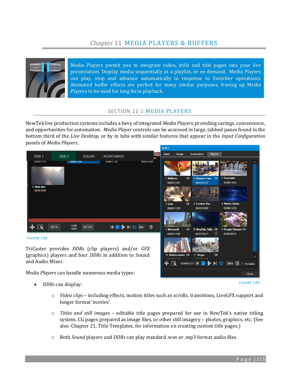 Chapter 11, Media players & buffers, Section 11.1 media players | Chapter 11 media players & buffers | NewTek TriCaster 2 Elite (3 RU) User Manual | Page 133 / 318