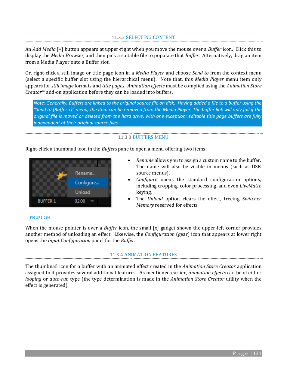 2 selecting content, 3 buffers menu, 4 animation features | NewTek TriCaster 2 Elite (3 RU) User Manual | Page 149 / 318