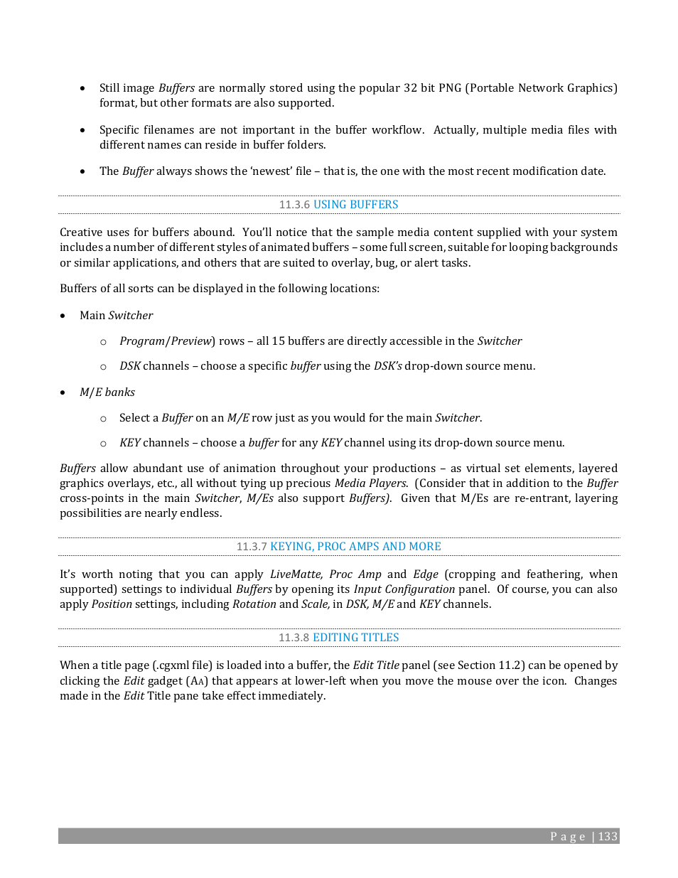 6 using buffers, 7 keying, proc amps and more, 8 editing titles | NewTek TriCaster 2 Elite (3 RU) User Manual | Page 151 / 318