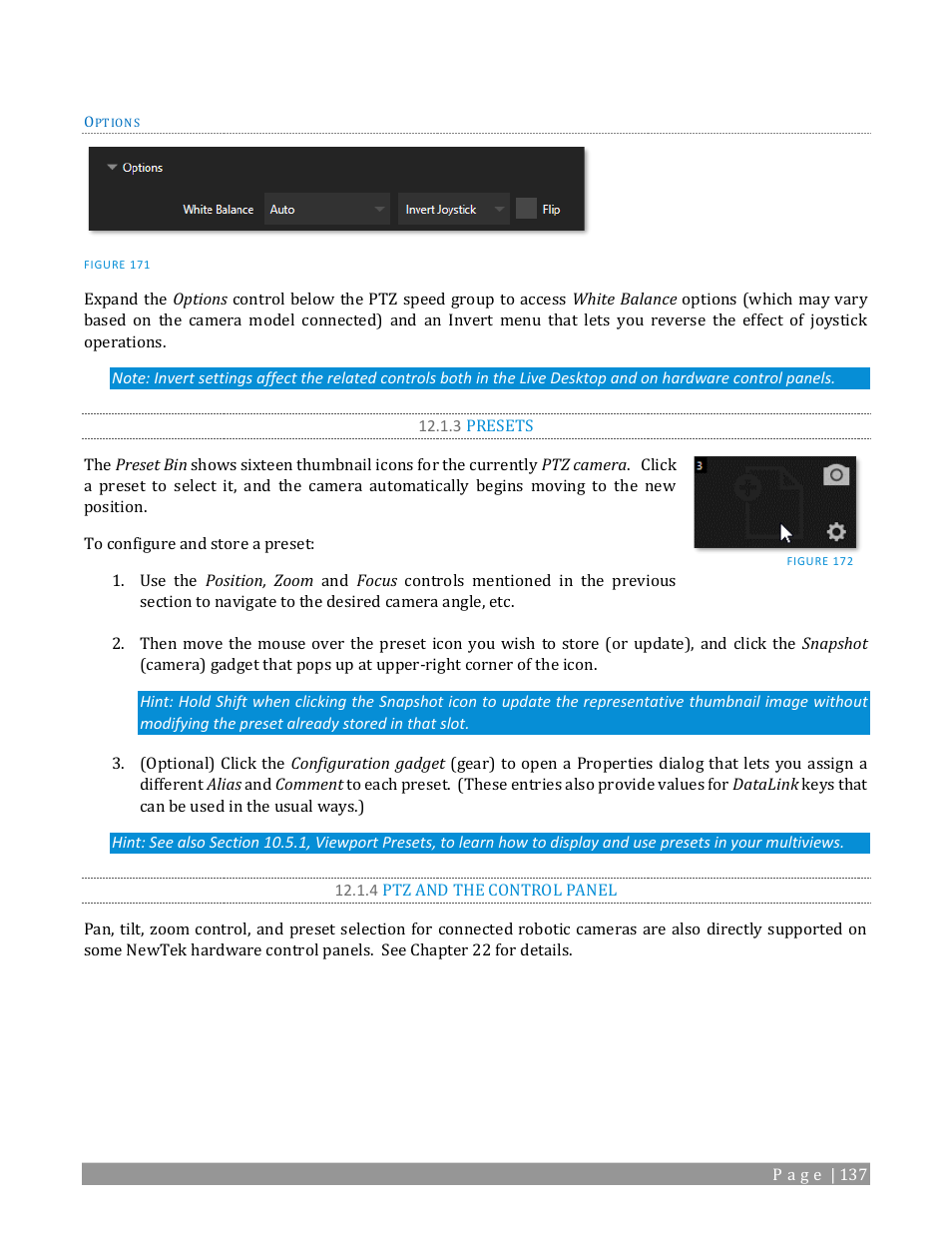 3 presets, 4 ptz and the control panel | NewTek TriCaster 2 Elite (3 RU) User Manual | Page 155 / 318