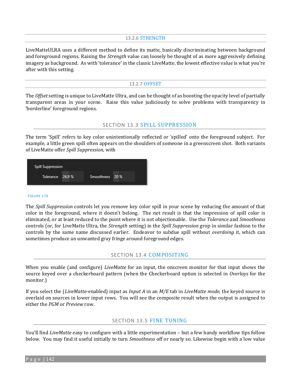 6 strength, 7 offset, Section 13.3 spill suppression | Section 13.4 compositing, Section 13.5 fine tuning | NewTek TriCaster 2 Elite (3 RU) User Manual | Page 160 / 318