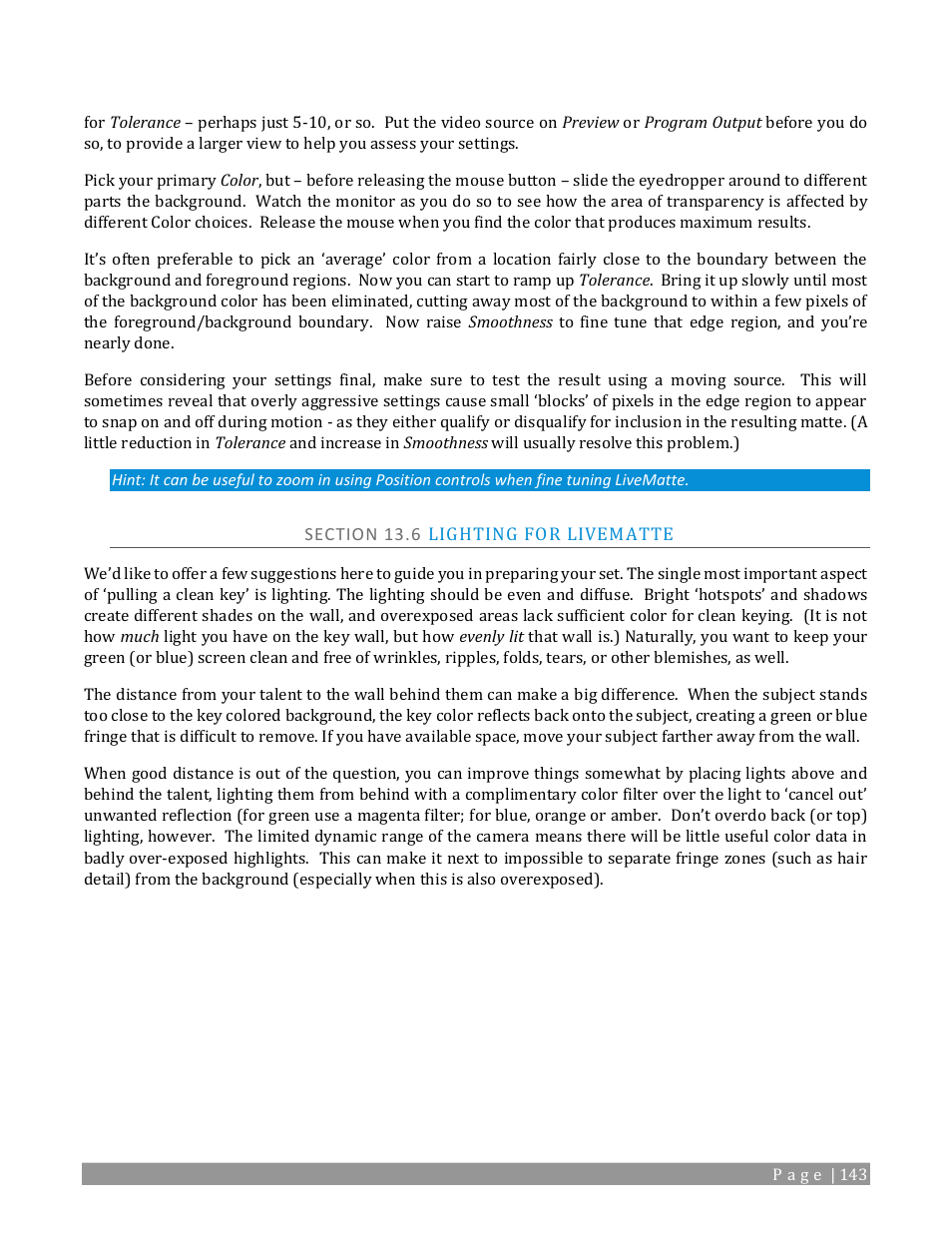 Section 13.6 lighting for livematte | NewTek TriCaster 2 Elite (3 RU) User Manual | Page 161 / 318