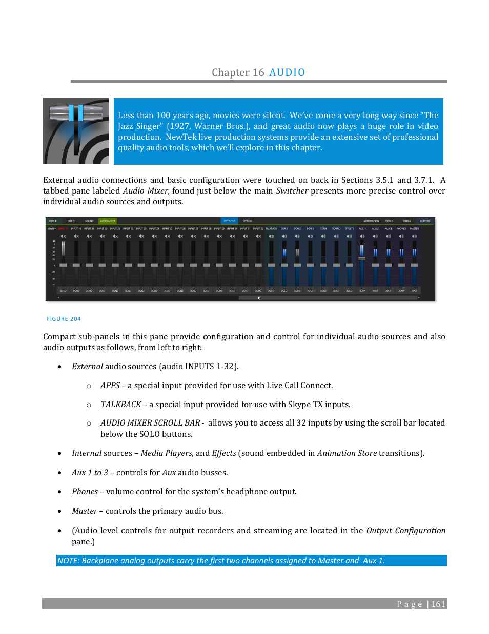 Chapter 16, Audio, Chapter 16 audio | NewTek TriCaster 2 Elite (3 RU) User Manual | Page 179 / 318