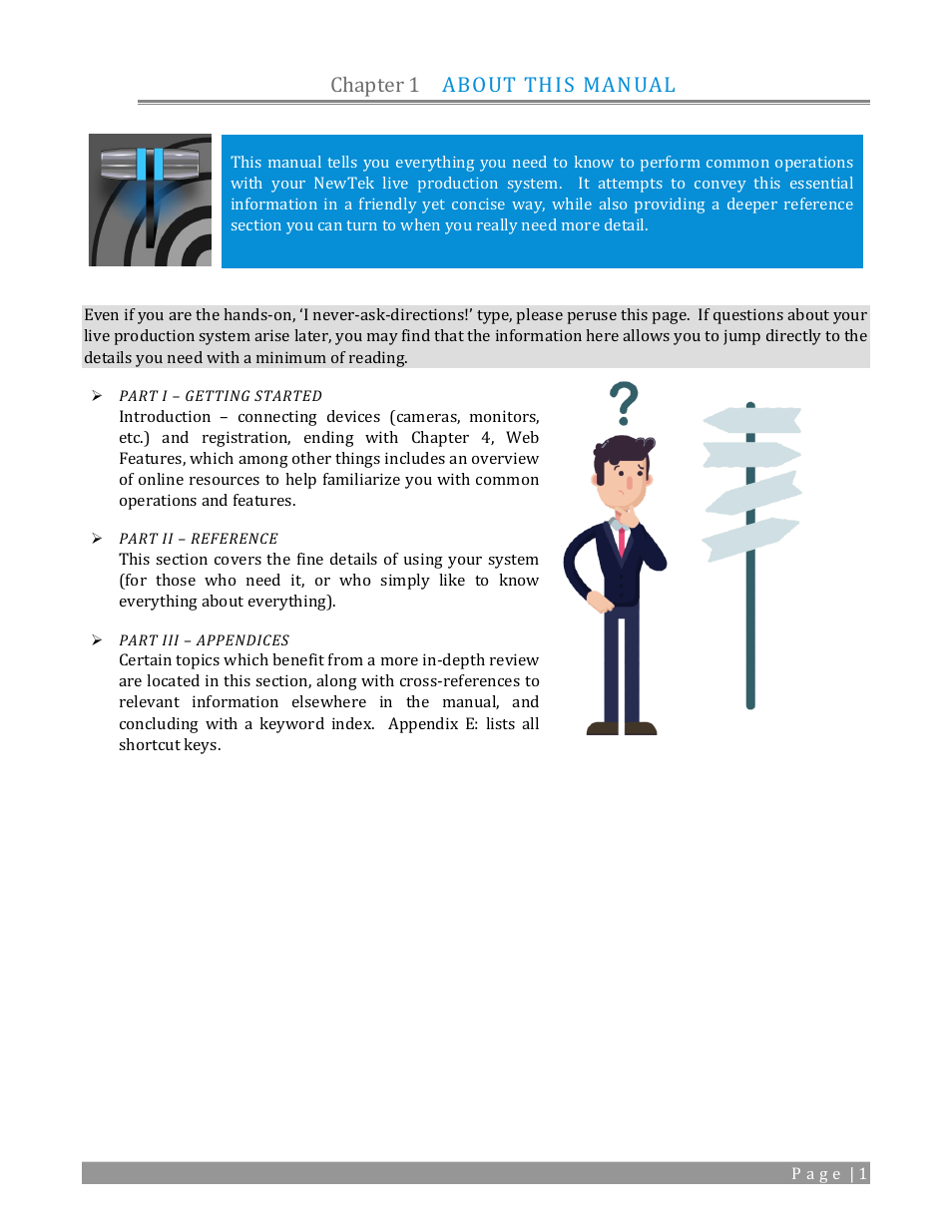 Chapter 1, About this manual, Chapter 1 about this manual | NewTek TriCaster 2 Elite (3 RU) User Manual | Page 19 / 318