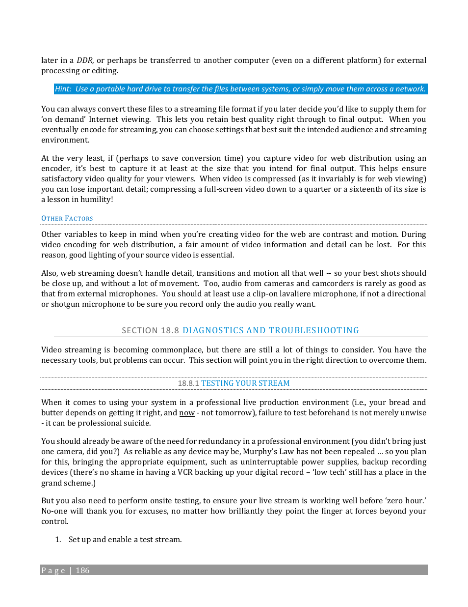 Section 18.8 diagnostics and troubleshooting, 1 testing your stream, Section 18.8.1 | NewTek TriCaster 2 Elite (3 RU) User Manual | Page 204 / 318