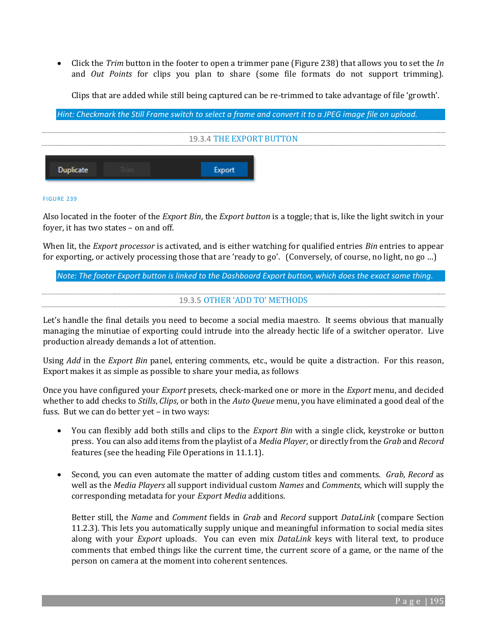 4 the export button, Other ‘add to’ methods | NewTek TriCaster 2 Elite (3 RU) User Manual | Page 213 / 318