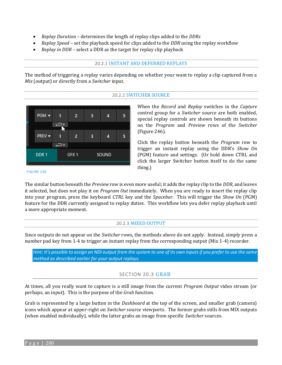 1 instant and deferred replays, 2 switcher source, 3 mixed output | Section 20.3 grab | NewTek TriCaster 2 Elite (3 RU) User Manual | Page 218 / 318