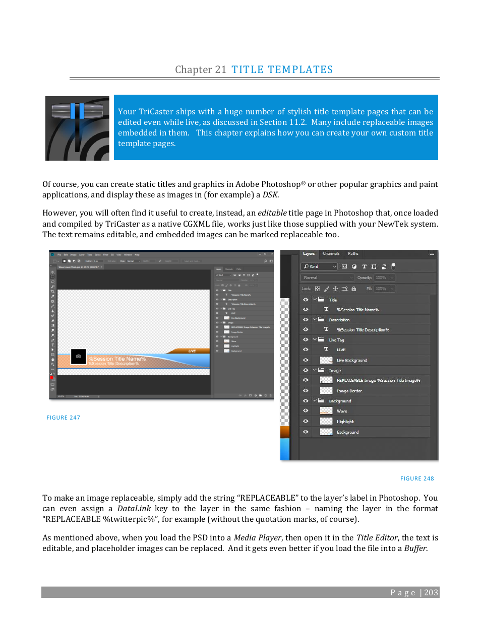 Chapter 21, Title templates, Chapter 21 title templates | NewTek TriCaster 2 Elite (3 RU) User Manual | Page 221 / 318