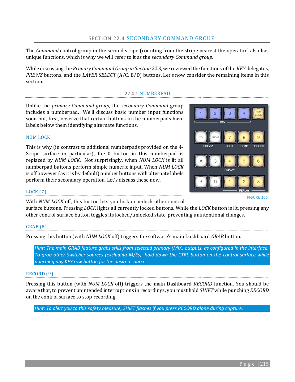 Section 22.4, Secondary command group, Numberpad | NewTek TriCaster 2 Elite (3 RU) User Manual | Page 233 / 318