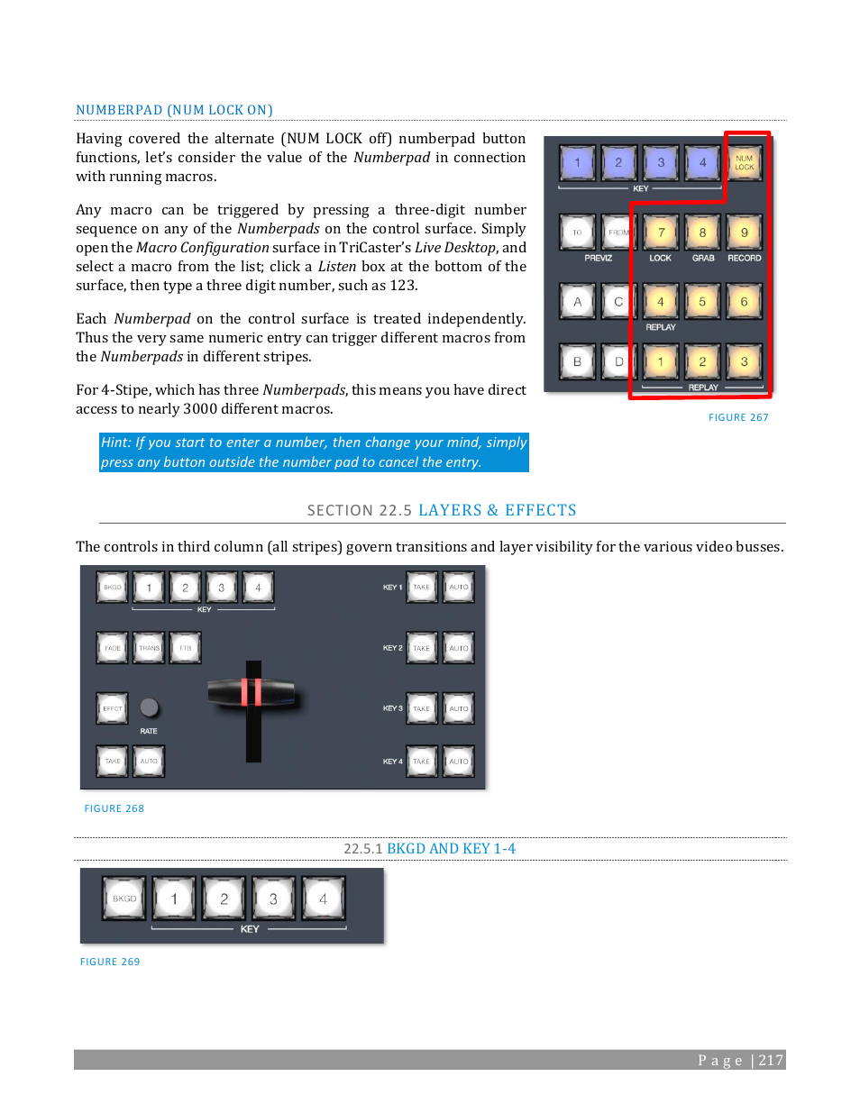 Section 22.5 layers & effects, 1 bkgd and key 1-4 | NewTek TriCaster 2 Elite (3 RU) User Manual | Page 235 / 318