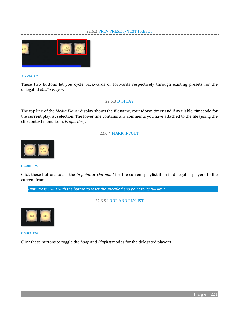 2 prev preset/next preset, 3 display, 4 mark in/out | 5 loop and plylist | NewTek TriCaster 2 Elite (3 RU) User Manual | Page 239 / 318