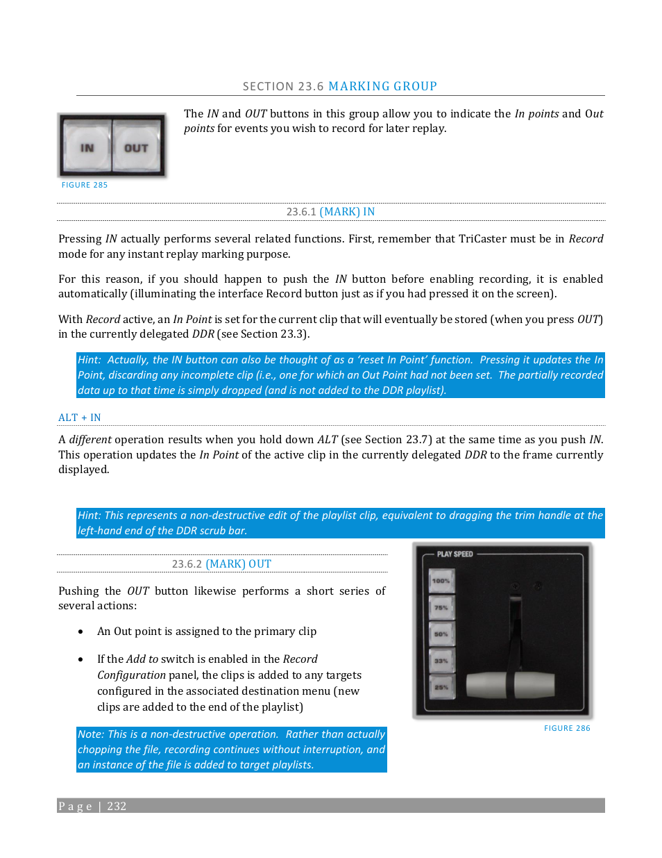 Section 23.6 marking group, 1 (mark) in, 2 (mark) out | NewTek TriCaster 2 Elite (3 RU) User Manual | Page 250 / 318