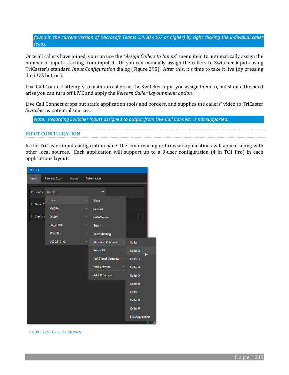 Input configuration | NewTek TriCaster 2 Elite (3 RU) User Manual | Page 257 / 318