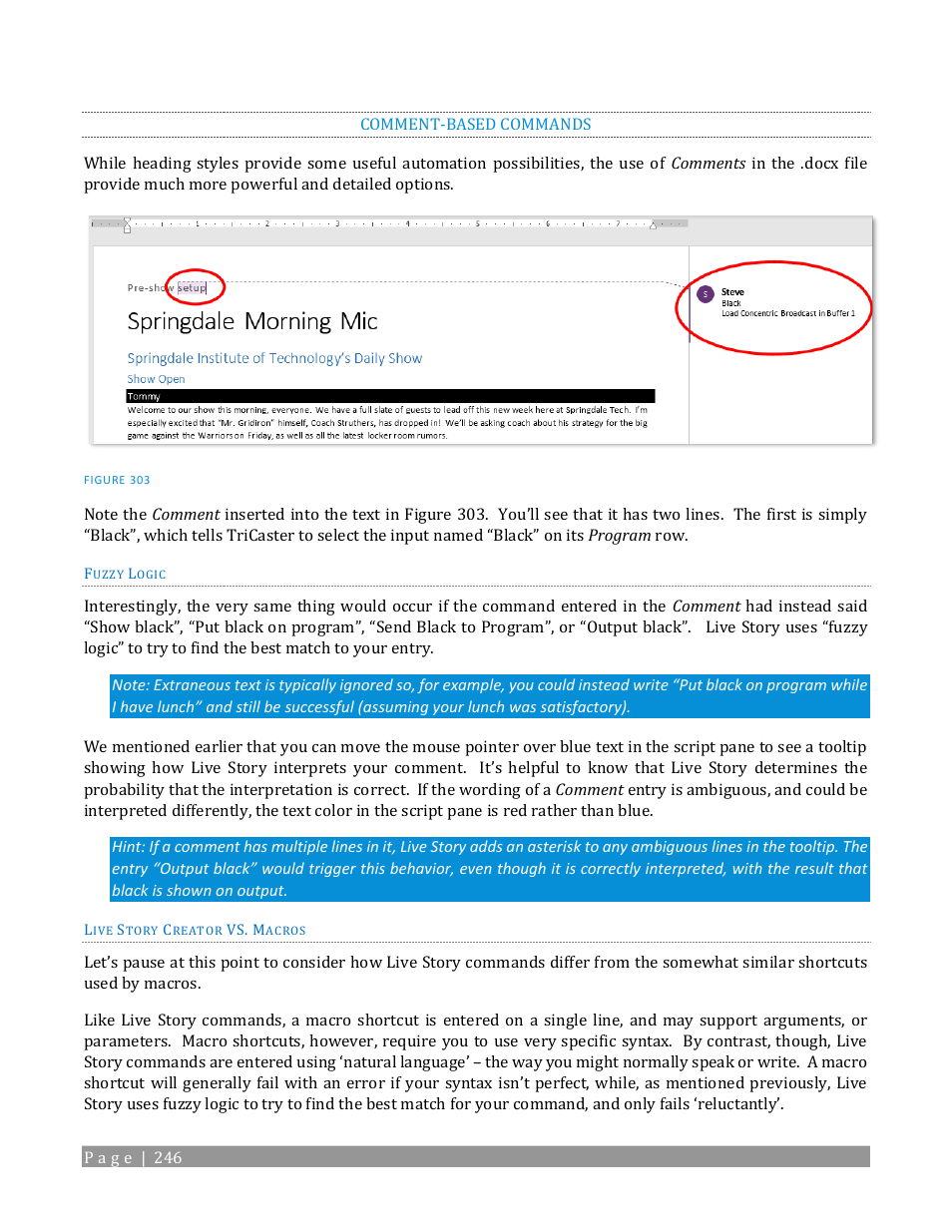 Comment-based commands | NewTek TriCaster 2 Elite (3 RU) User Manual | Page 264 / 318