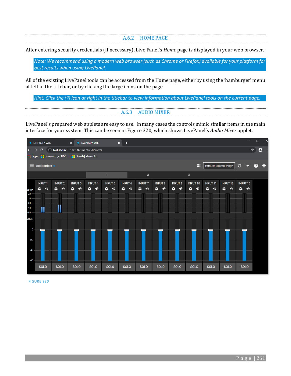 A.6.2, A.6.3, Audio mixer | NewTek TriCaster 2 Elite (3 RU) User Manual | Page 279 / 318