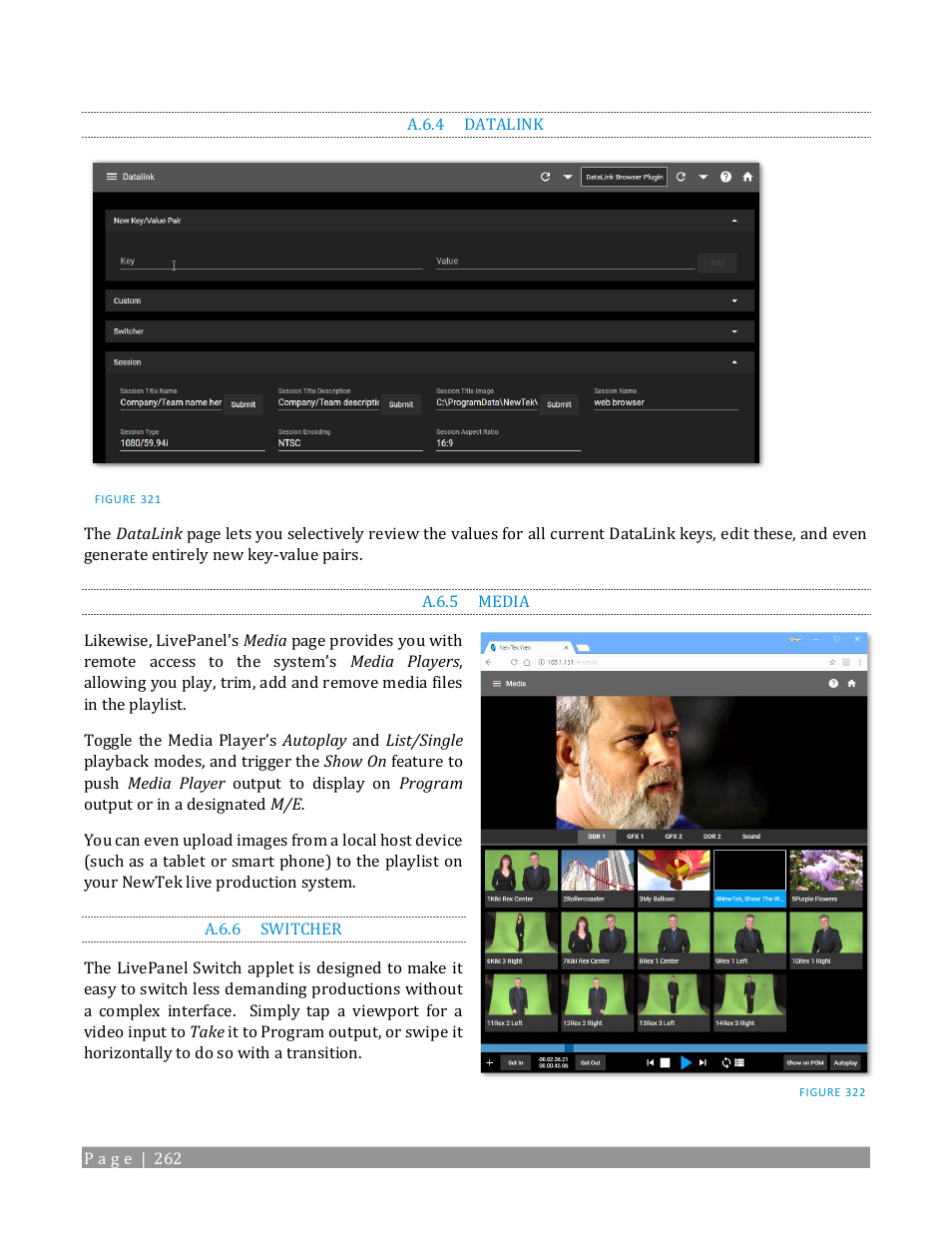 A.6.4, Datalink, A.6.5 | Media, A.6.6, Switcher | NewTek TriCaster 2 Elite (3 RU) User Manual | Page 280 / 318