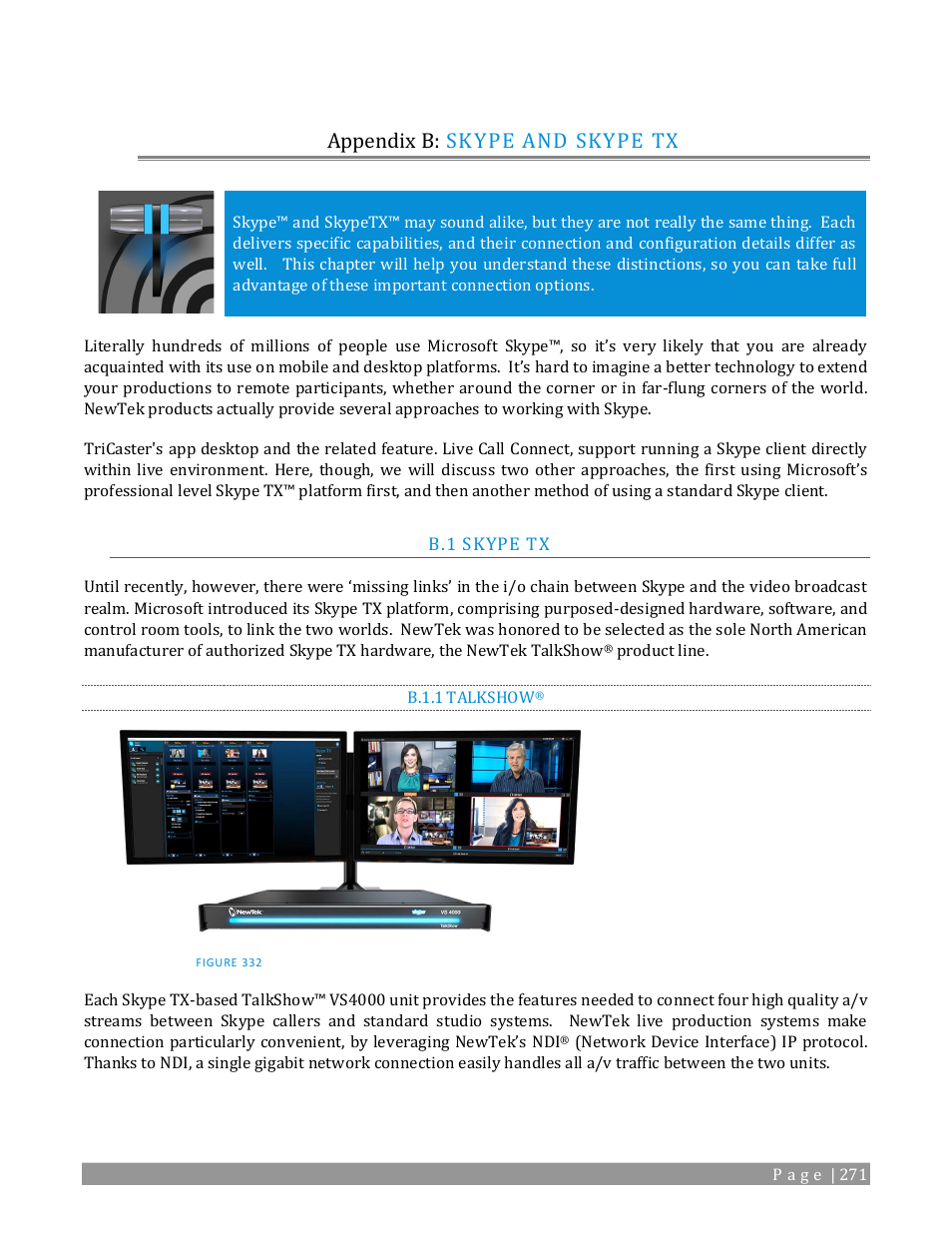 Appendix b: skype and skype tx, Skype tx, B.1.1 | Talkshow | NewTek TriCaster 2 Elite (3 RU) User Manual | Page 289 / 318