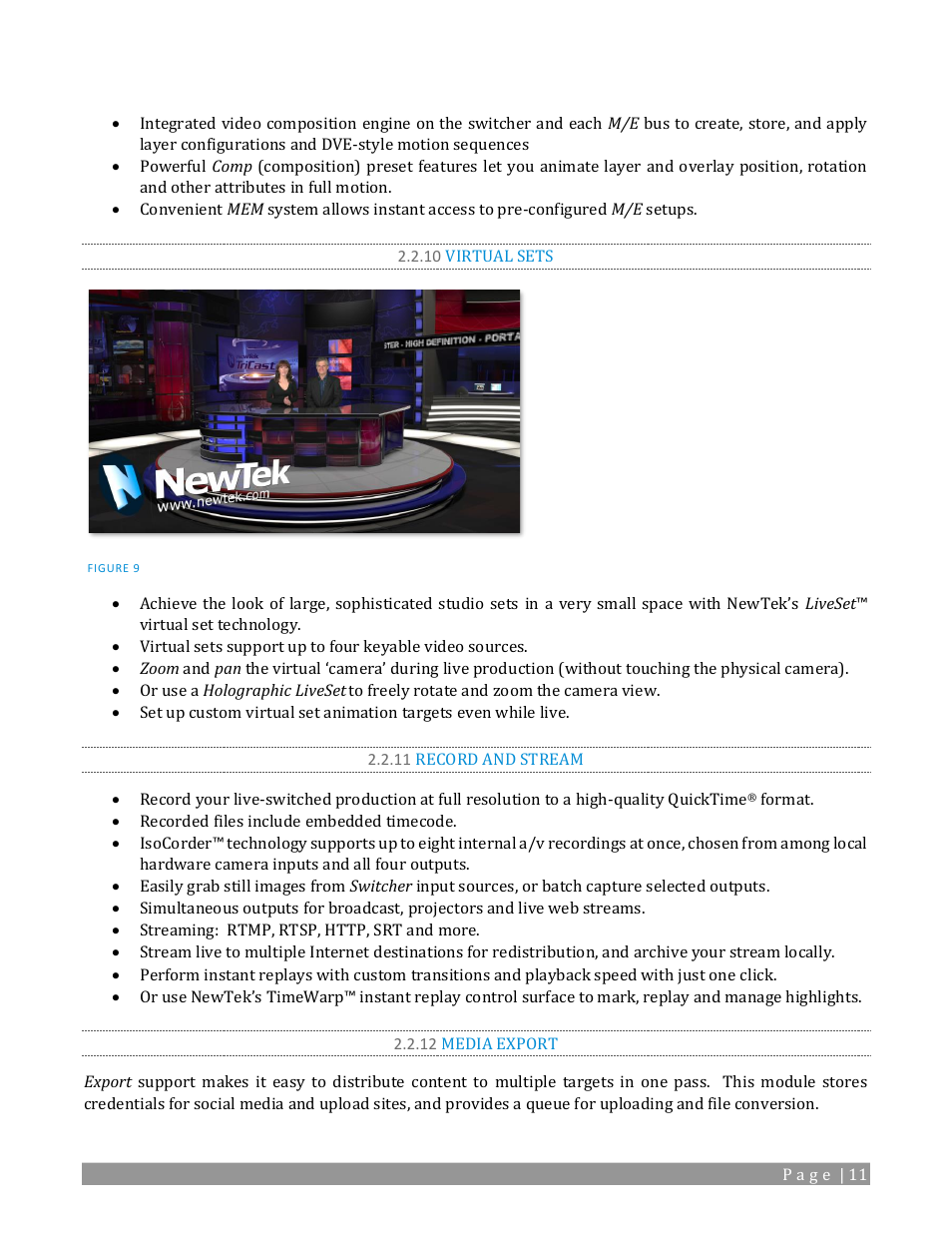 10 virtual sets, 11 record and stream, 12 media export | NewTek TriCaster 2 Elite (3 RU) User Manual | Page 29 / 318