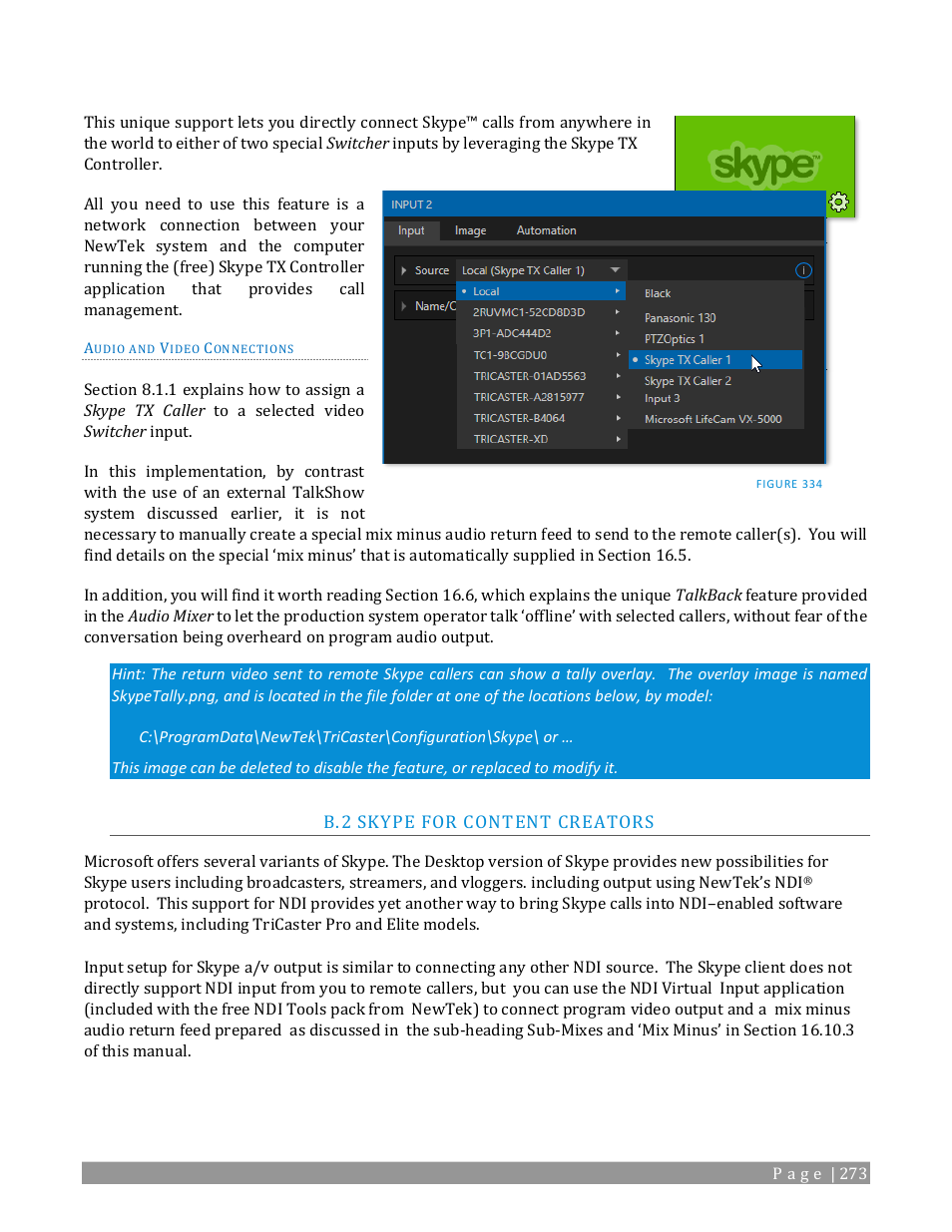 Skype for content creators | NewTek TriCaster 2 Elite (3 RU) User Manual | Page 291 / 318