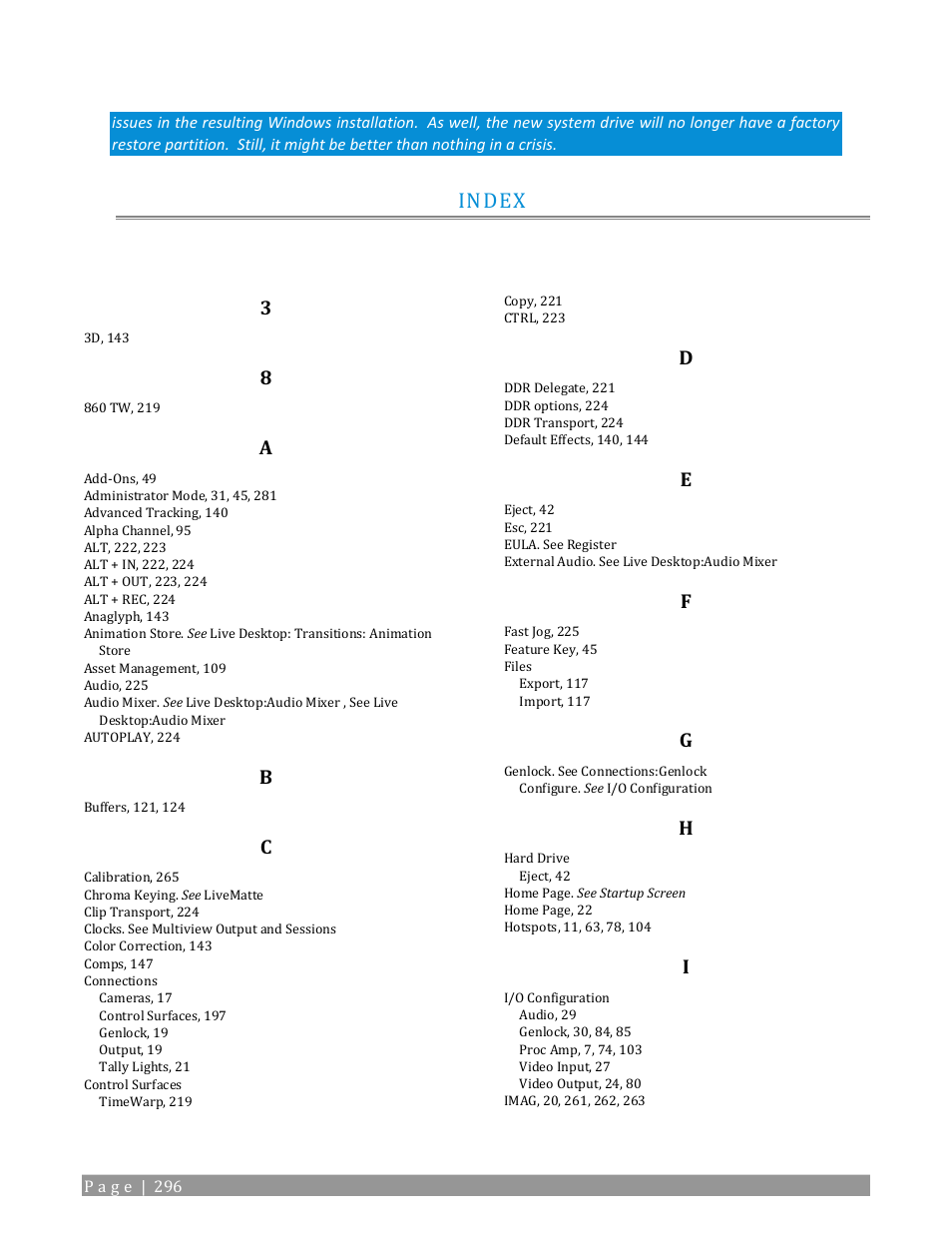 Index | NewTek TriCaster 2 Elite (3 RU) User Manual | Page 314 / 318