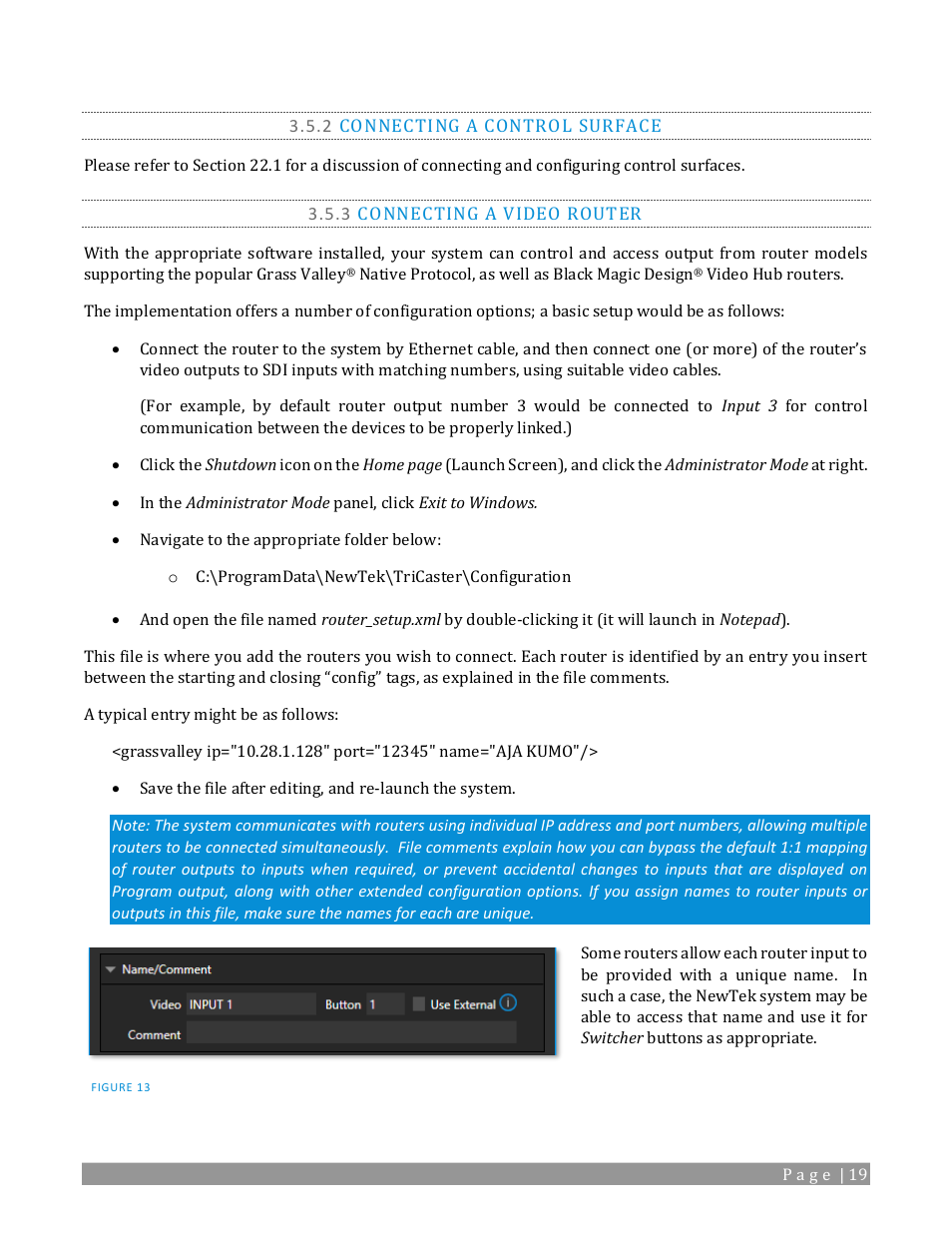 2 connecting a control surface, 3 connecting a video router | NewTek TriCaster 2 Elite (3 RU) User Manual | Page 37 / 318