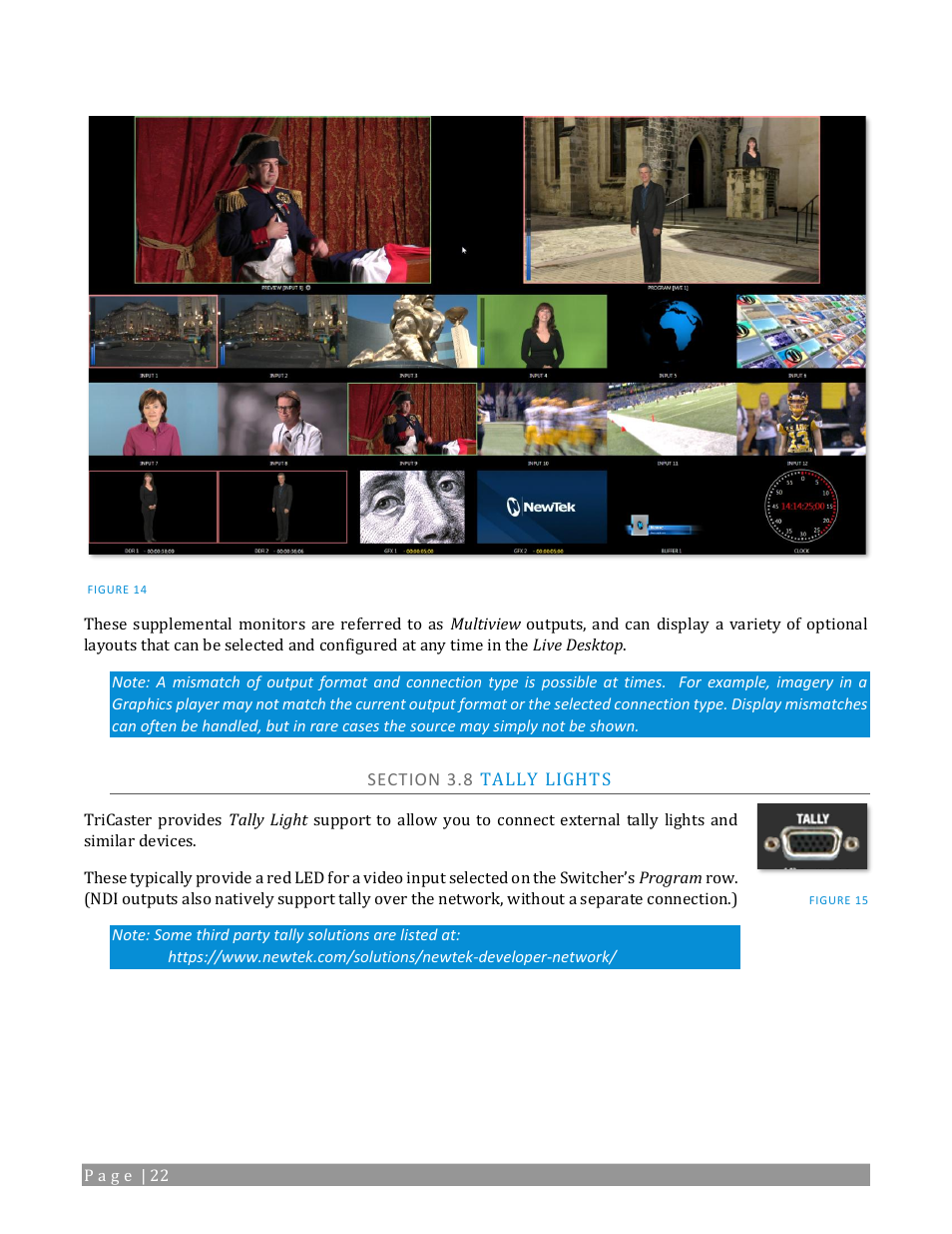 Section 3.8 tally lights | NewTek TriCaster 2 Elite (3 RU) User Manual | Page 40 / 318