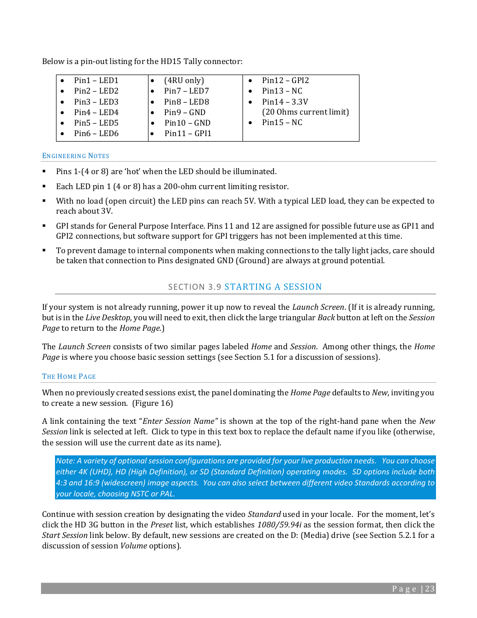 Section 3.9 starting a session | NewTek TriCaster 2 Elite (3 RU) User Manual | Page 41 / 318