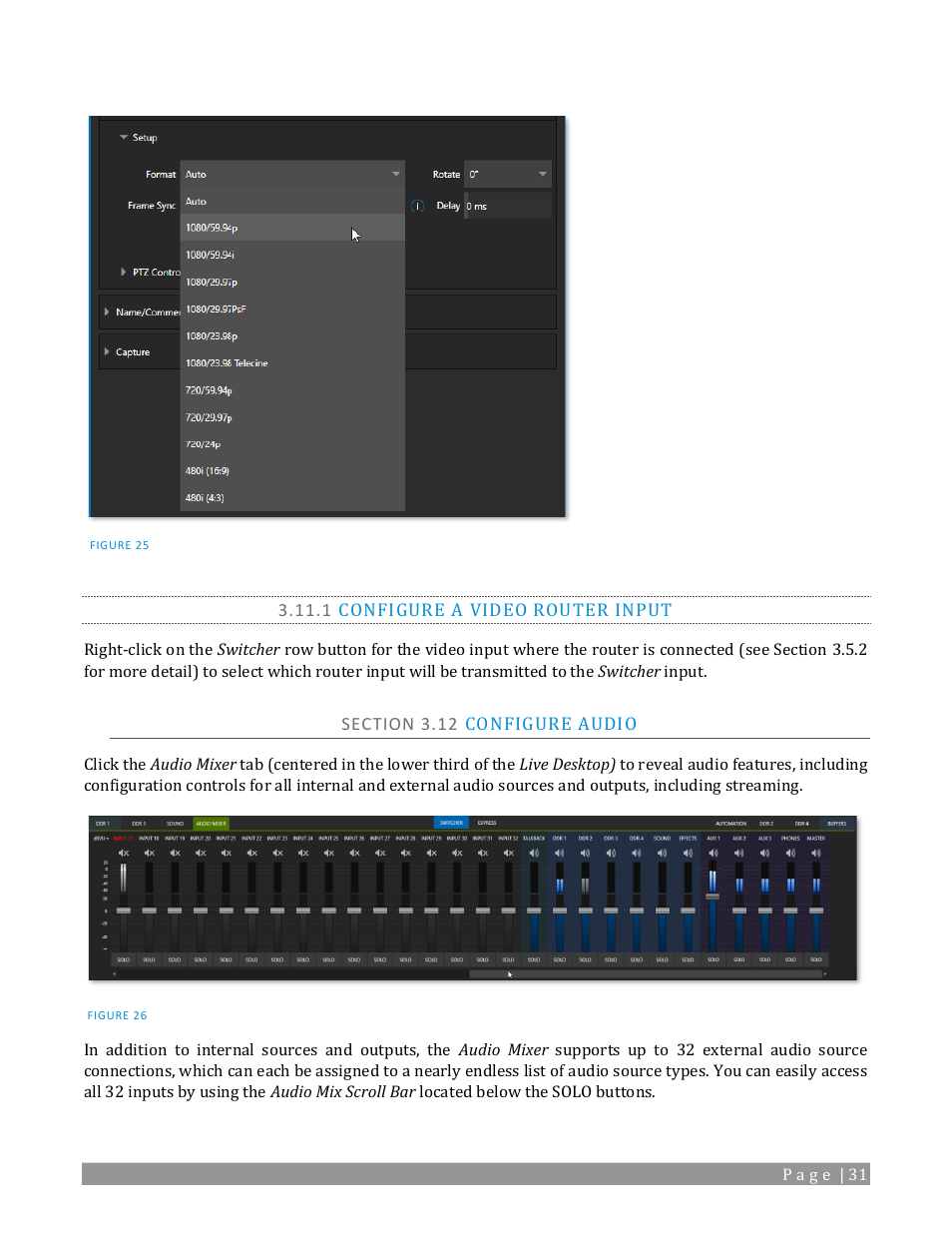 1 configure a video router input, Section 3.12 configure audio | NewTek TriCaster 2 Elite (3 RU) User Manual | Page 49 / 318