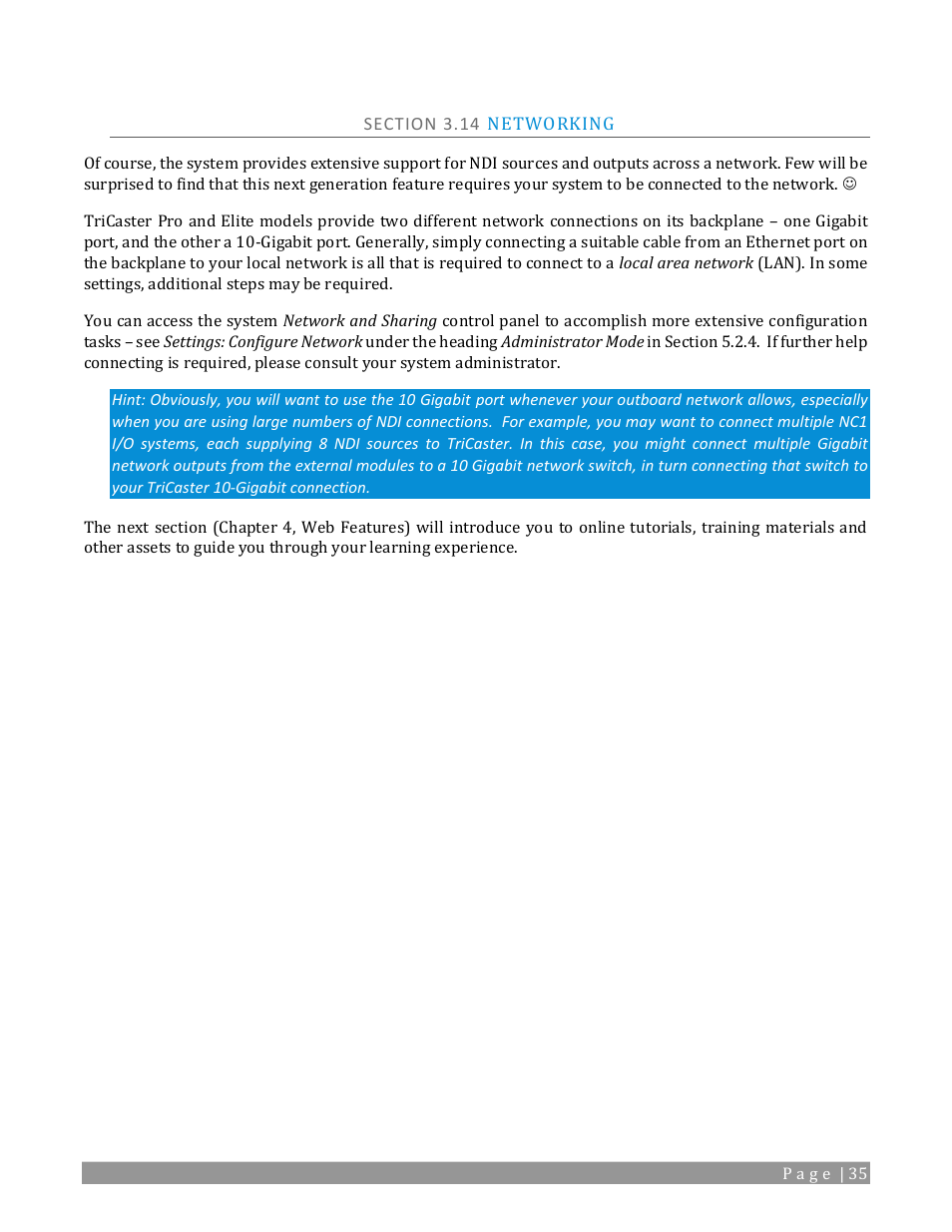 Section 3.14 networking | NewTek TriCaster 2 Elite (3 RU) User Manual | Page 53 / 318