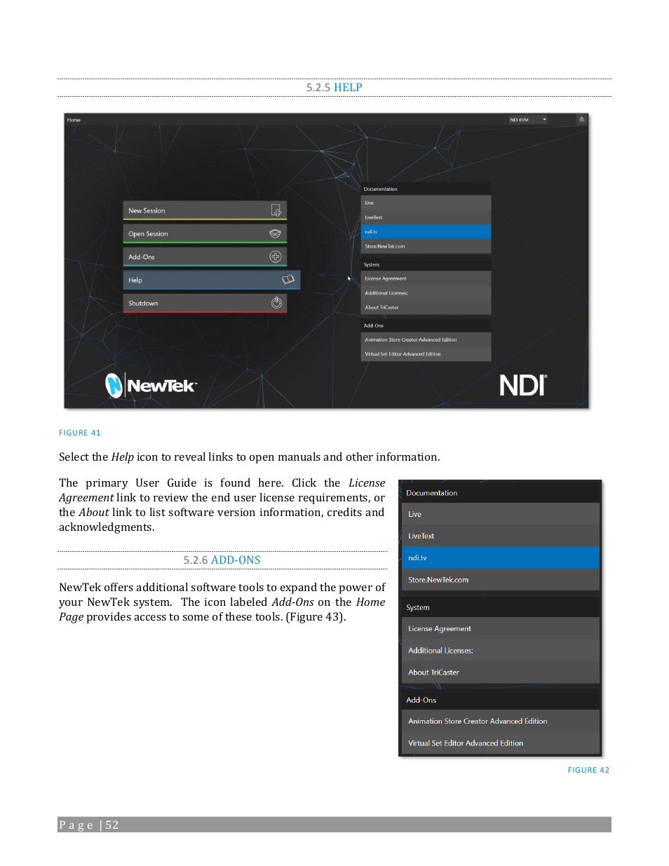 5 help, 6 add-ons | NewTek TriCaster 2 Elite (3 RU) User Manual | Page 70 / 318