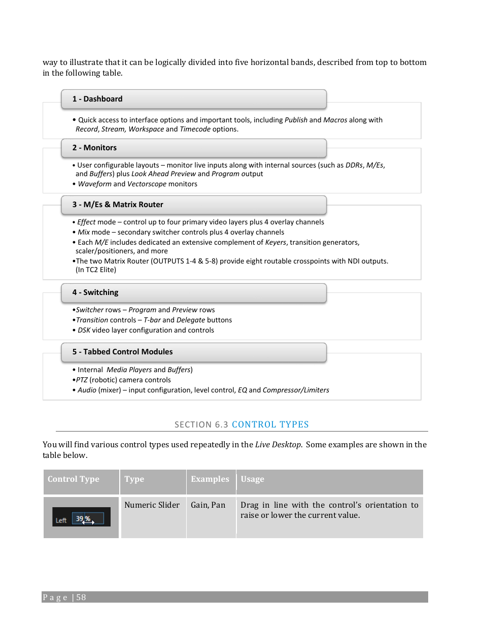 Section 6.3 control types | NewTek TriCaster 2 Elite (3 RU) User Manual | Page 76 / 318