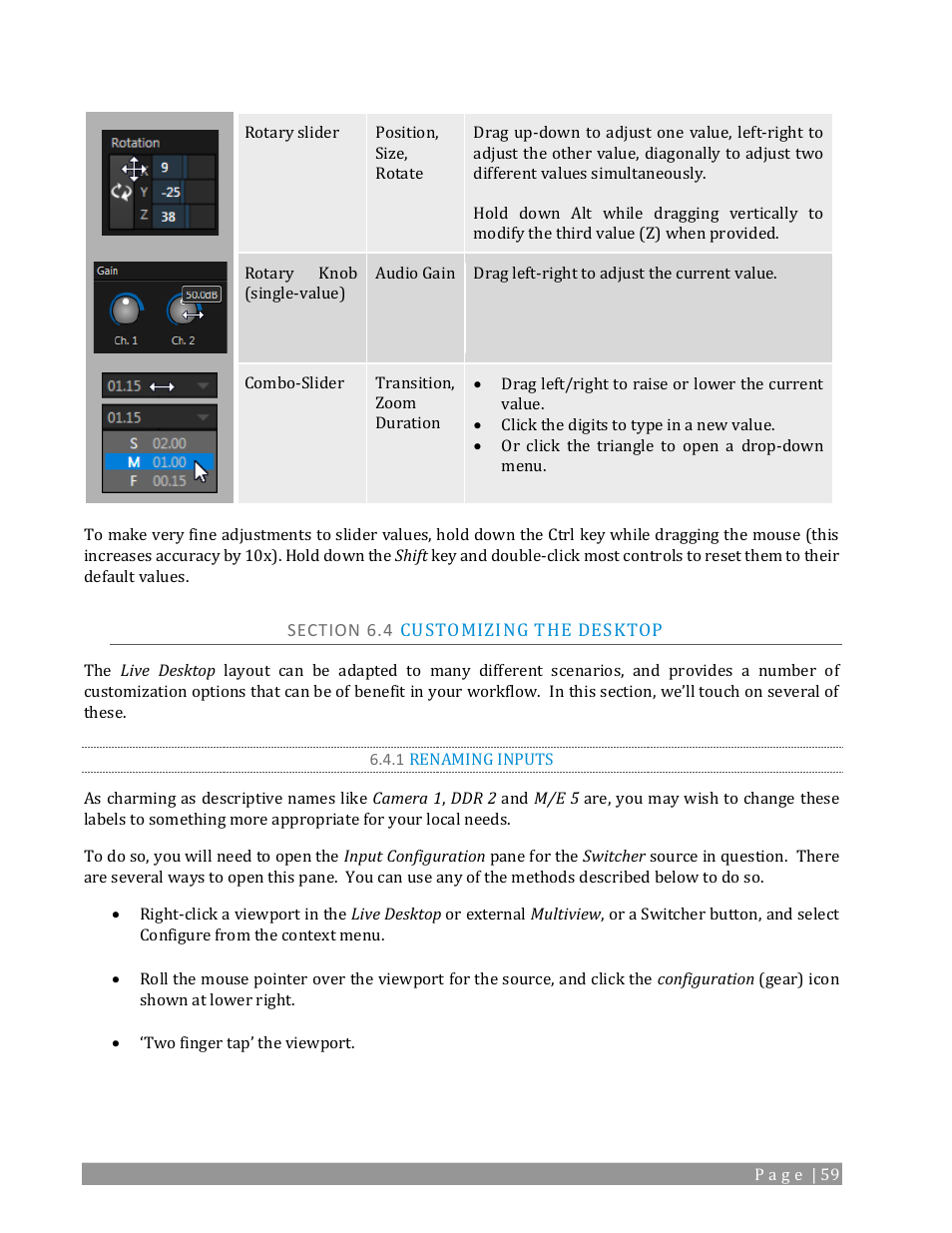 Section 6.4 customizing the desktop, 1 renaming inputs | NewTek TriCaster 2 Elite (3 RU) User Manual | Page 77 / 318