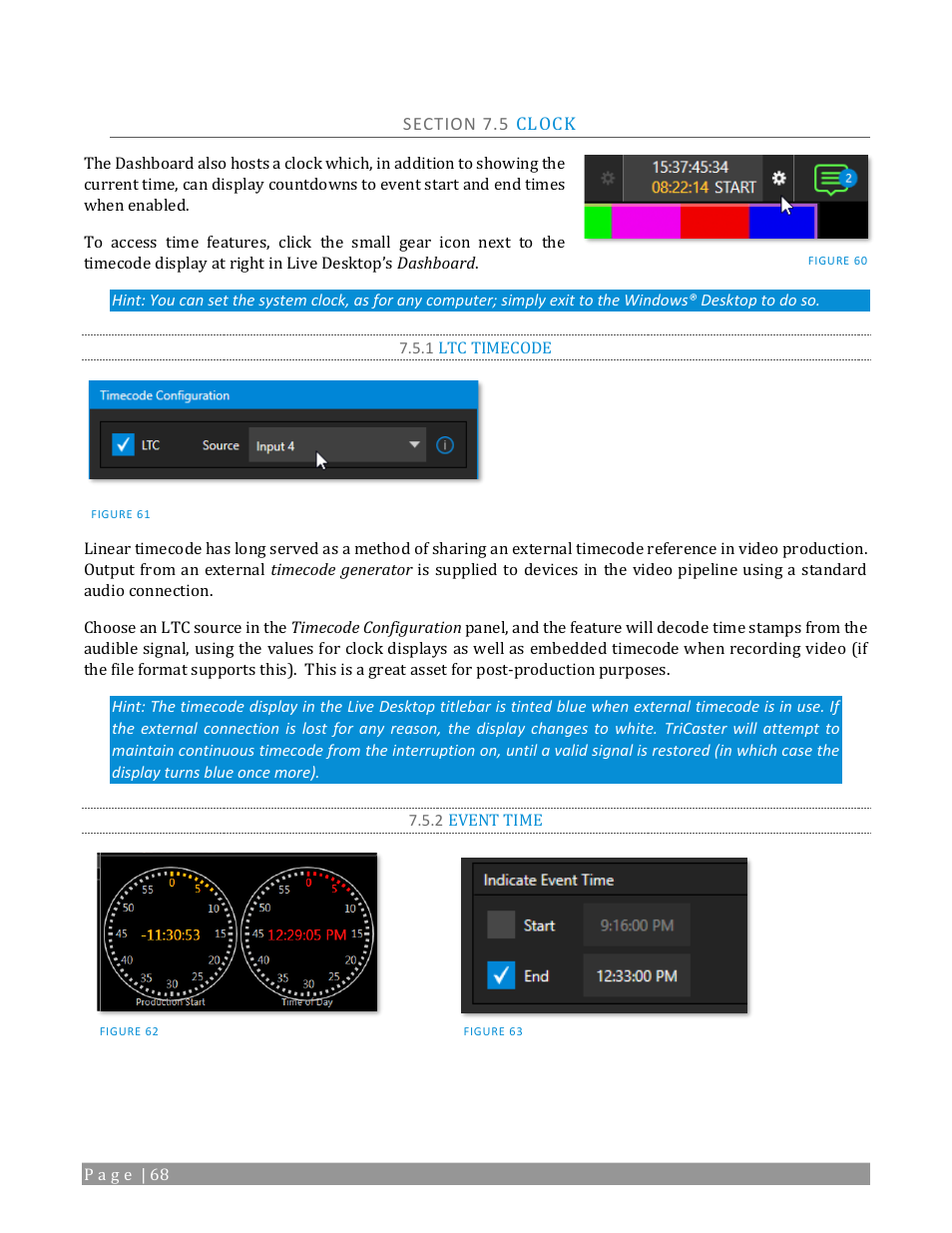 Section 7.5 clock, 1 ltc timecode, 2 event time | NewTek TriCaster 2 Elite (3 RU) User Manual | Page 86 / 318