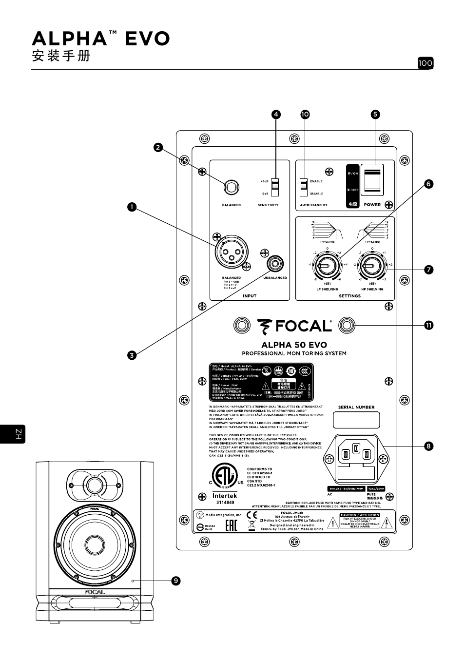 Alpha, 安 装 手 册 | Focal Alpha 65 Evo 6.5" Mixing Monitor User Manual | Page 100 / 144