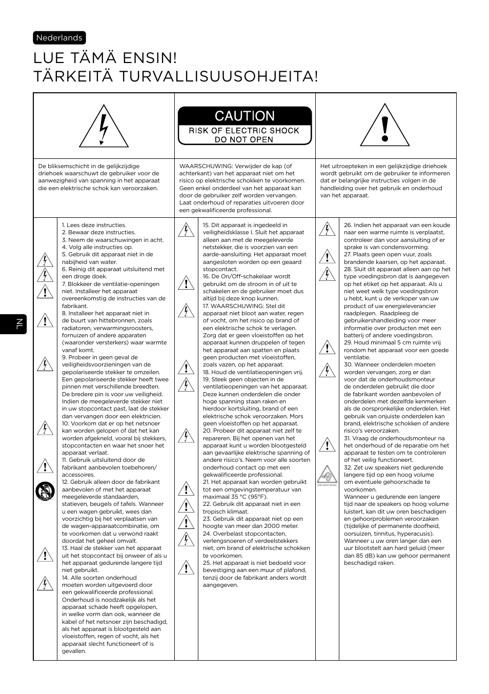 Lue tämä ensin! tärkeitä turvallisuusohjeita | Focal Alpha 65 Evo 6.5" Mixing Monitor User Manual | Page 62 / 144