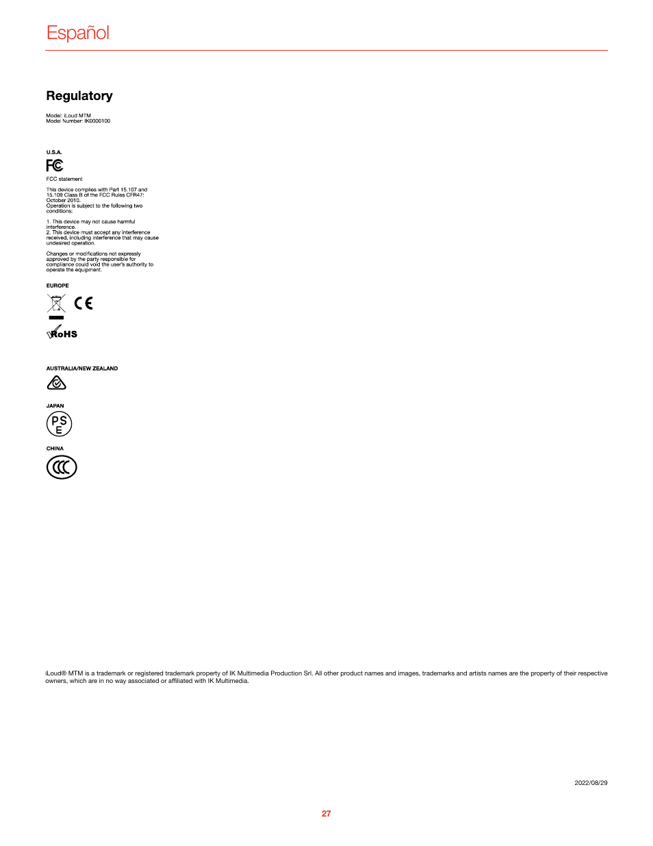 Español | IK Multimedia iLoud MTM Immersive Bundle High Resolution Compact Studio Monitors (11 Speakers, Black) User Manual | Page 102 / 102