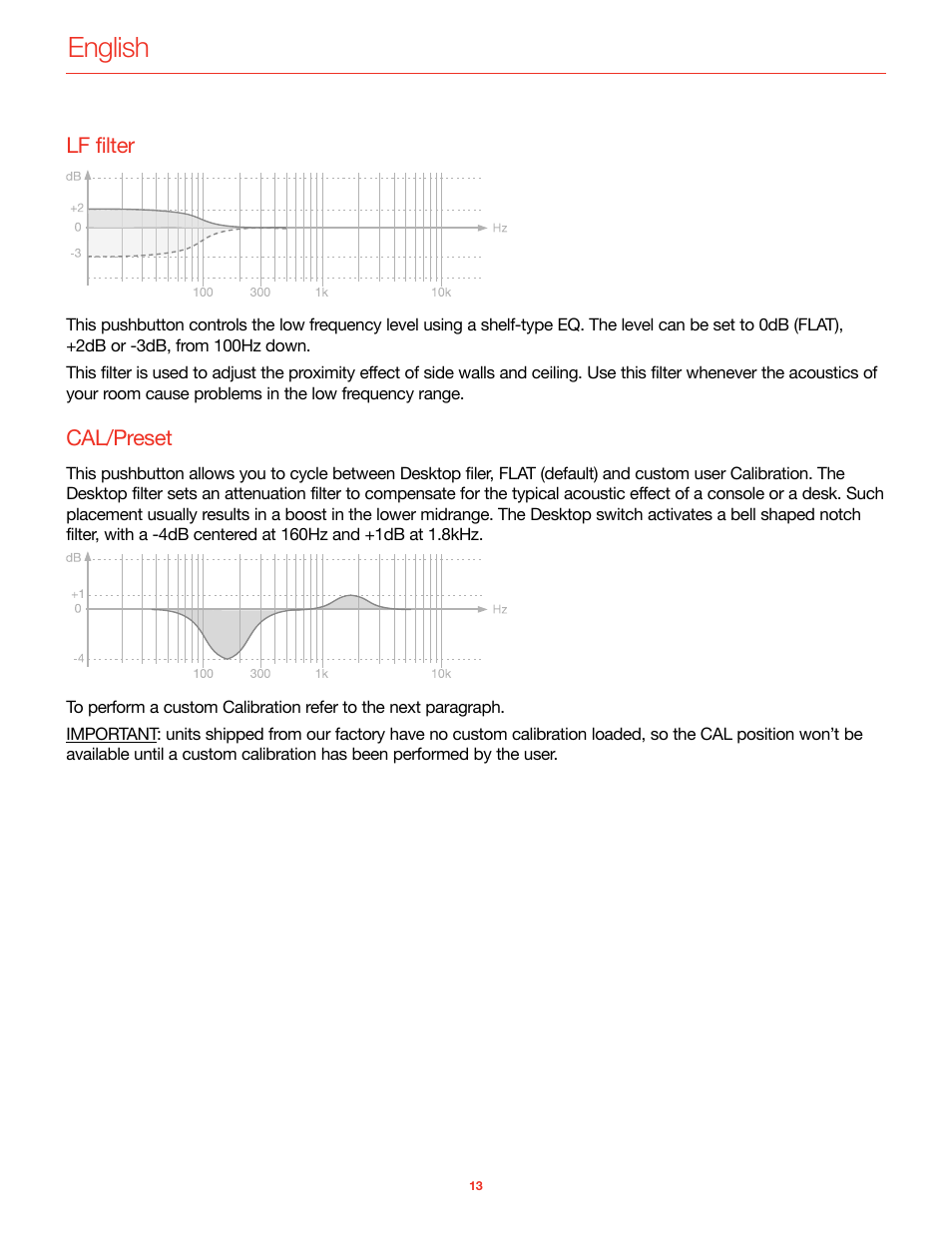 Lf filter, Cal/preset, English | IK Multimedia iLoud MTM Immersive Bundle High Resolution Compact Studio Monitors (11 Speakers, Black) User Manual | Page 14 / 102