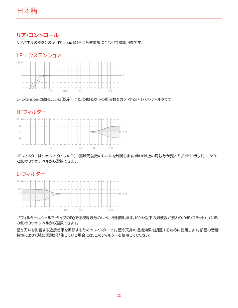 リア・コントロール, Lf エクステンション, Hfフィルター | Lfフィルター | IK Multimedia iLoud MTM Immersive Bundle High Resolution Compact Studio Monitors (11 Speakers, Black) User Manual | Page 40 / 102