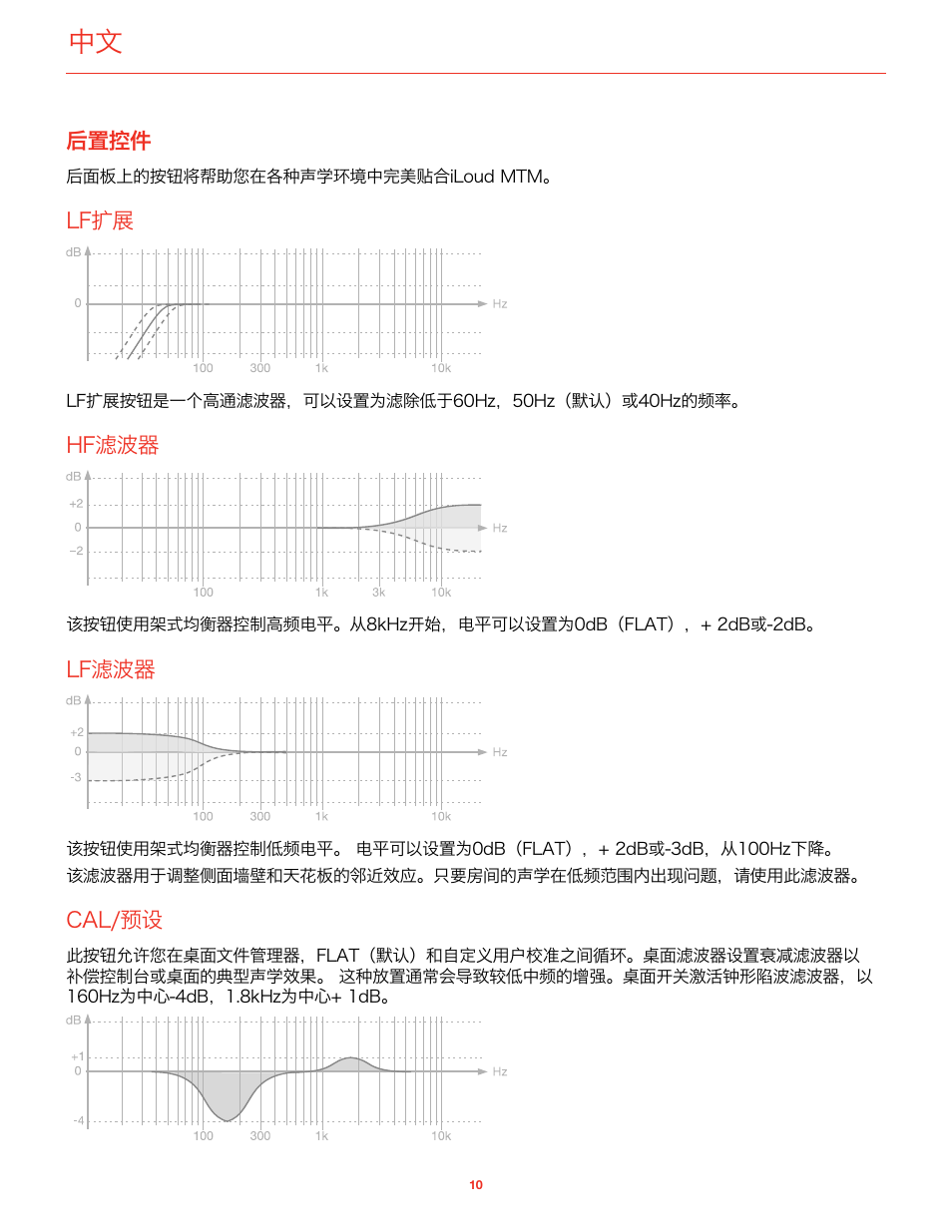 后置控件, Lf扩展, Hf滤波器 | Lf滤波器, Cal/预设 | IK Multimedia iLoud MTM Immersive Bundle High Resolution Compact Studio Monitors (11 Speakers, Black) User Manual | Page 63 / 102