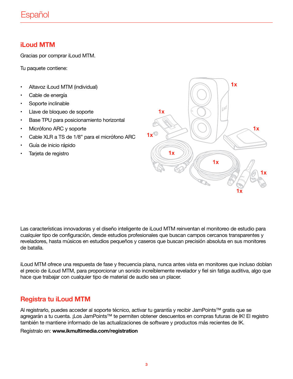 Iloud mtm, Registra tu iloud mtm, Español | IK Multimedia iLoud MTM Immersive Bundle High Resolution Compact Studio Monitors (11 Speakers, Black) User Manual | Page 78 / 102