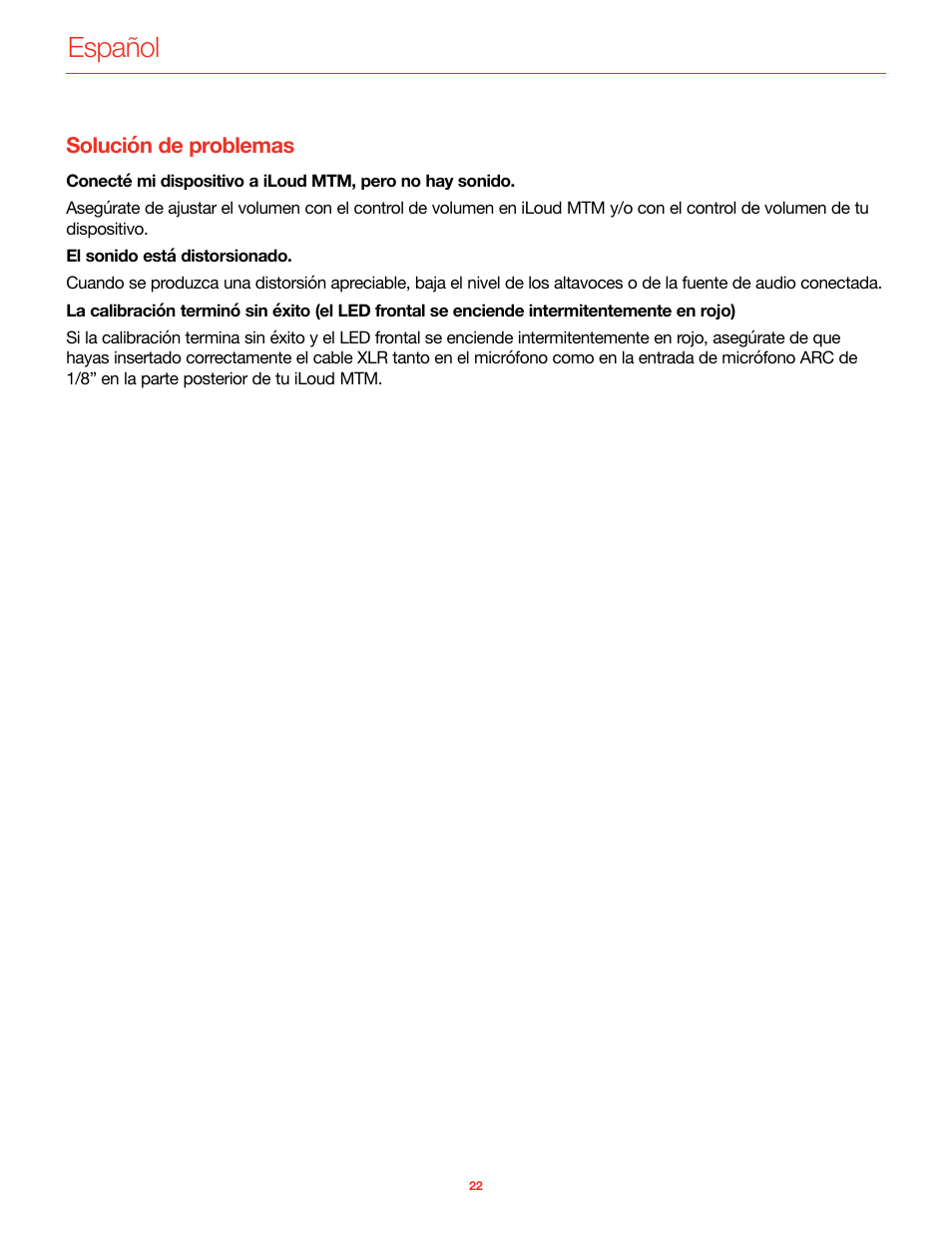Solución de problemas, Español | IK Multimedia iLoud MTM Immersive Bundle High Resolution Compact Studio Monitors (11 Speakers, Black) User Manual | Page 97 / 102