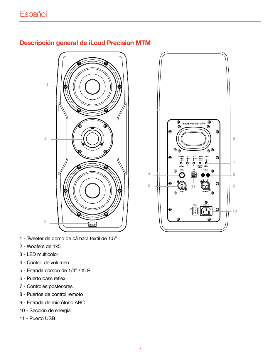 Descripción general de iloud precision mtm, Español | IK Multimedia iLoud Precision MTM Active 2-Way 175W Dual 5" Studio Monitor (White, Single) User Manual | Page 31 / 119