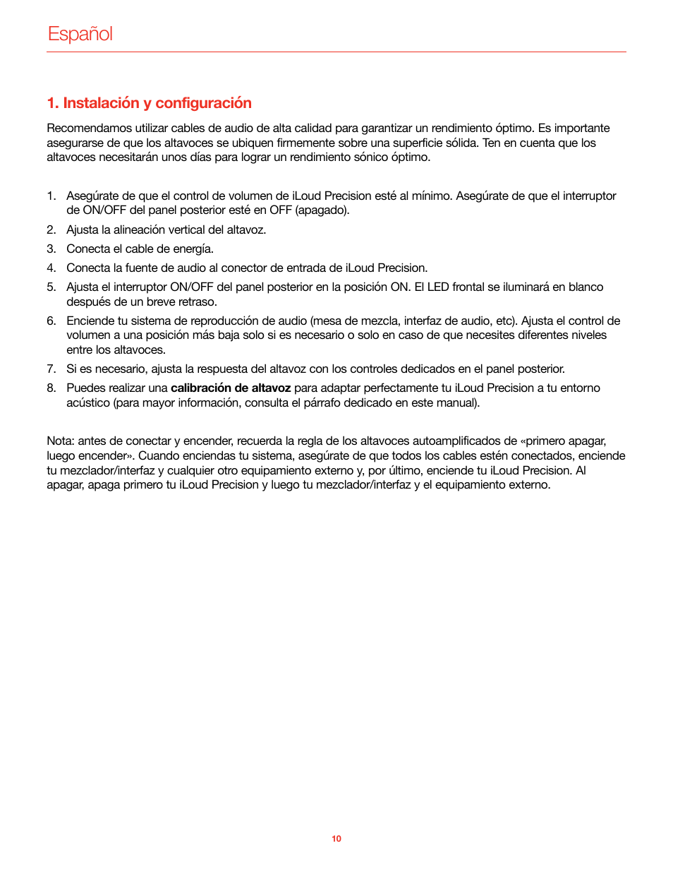 Instalación y configuración, Español | IK Multimedia iLoud Precision MTM Active 2-Way 175W Dual 5" Studio Monitor (White, Single) User Manual | Page 34 / 119